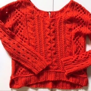 Red free people chunky knit sweater